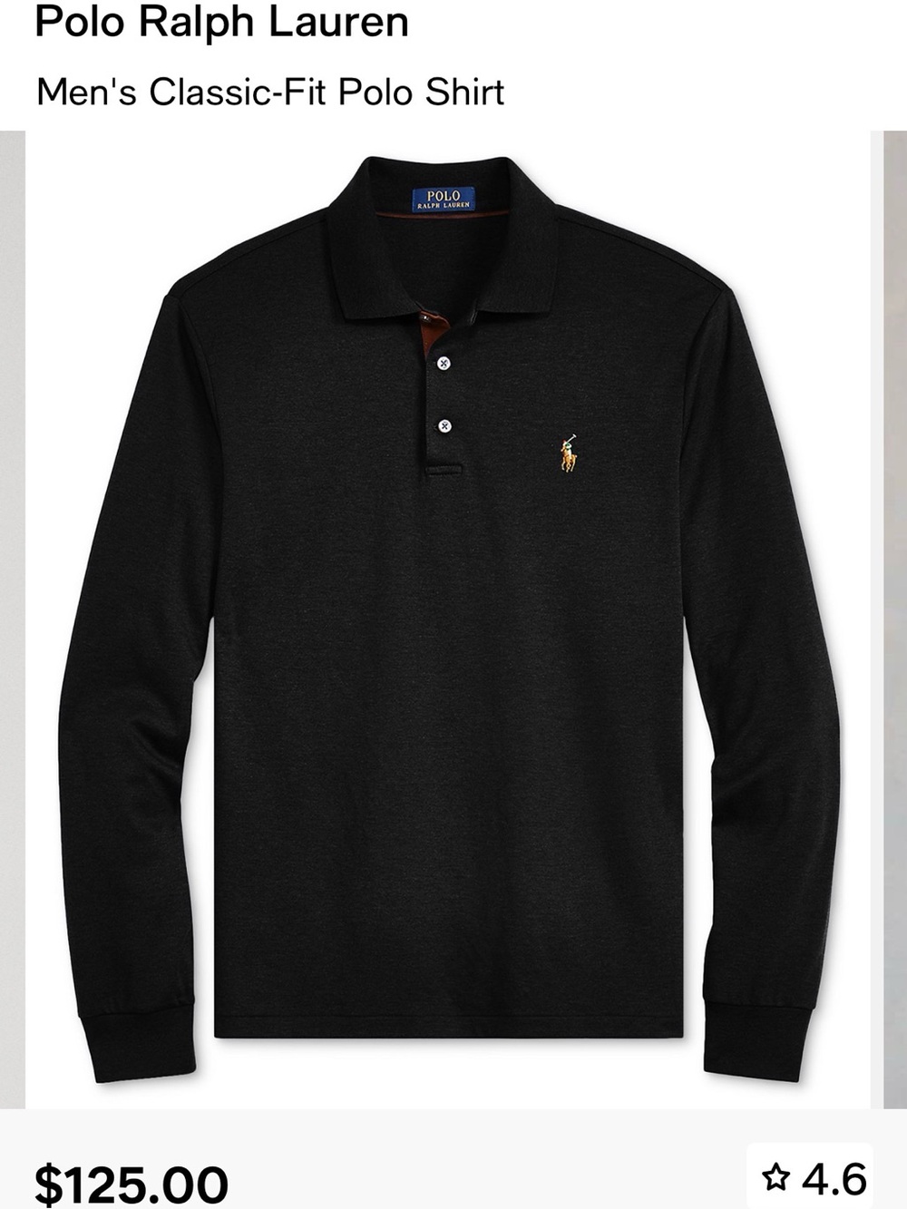 (SOLD) Polo by Ralph Lauren Black Long-Sleeve Classic-Fit Polo
